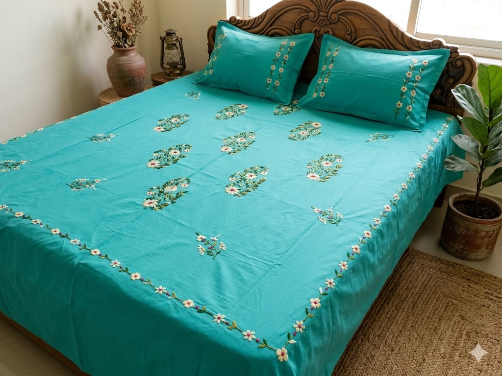 Chikonwala's Hand Embroidered Pure Cotton Bedsheet