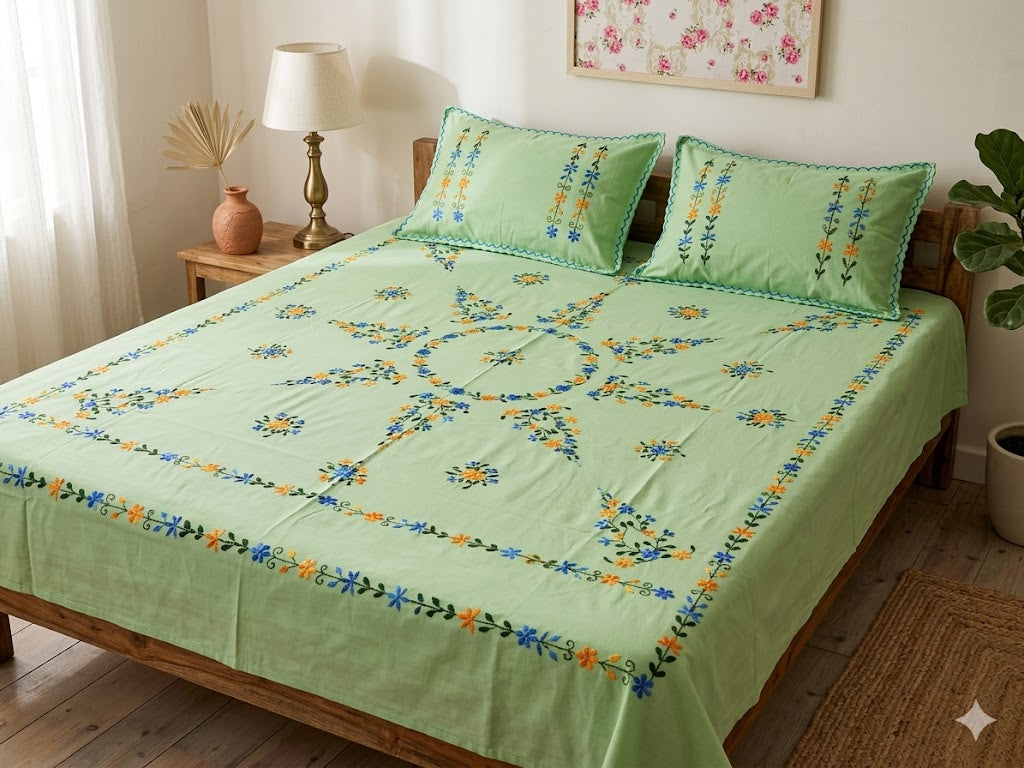 Chikonwala's Hand Embroidered Floral Design Bedsheet