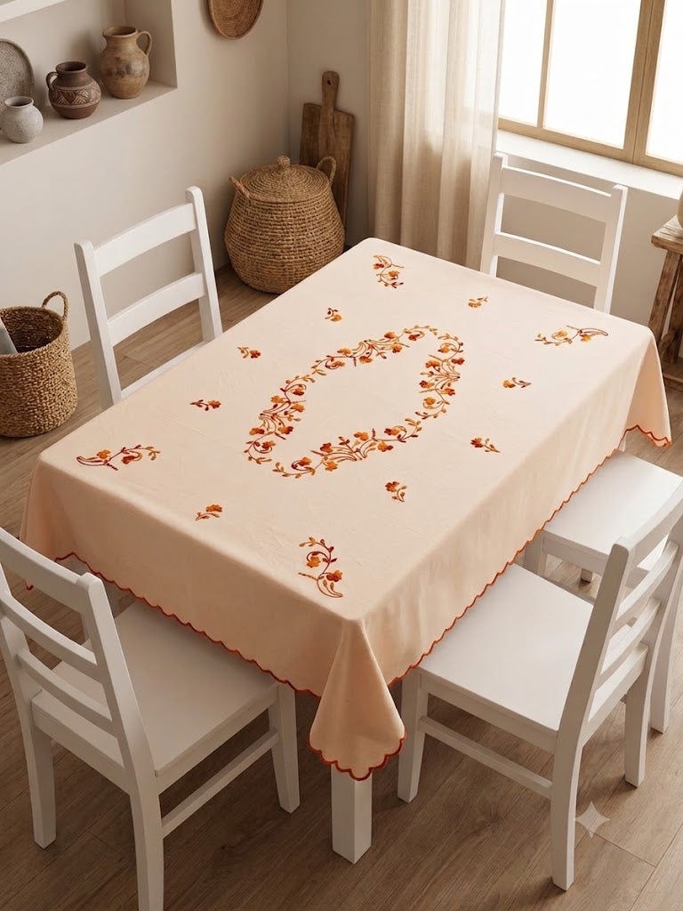Hand Embroidered Four Seater Floral Table Cover
