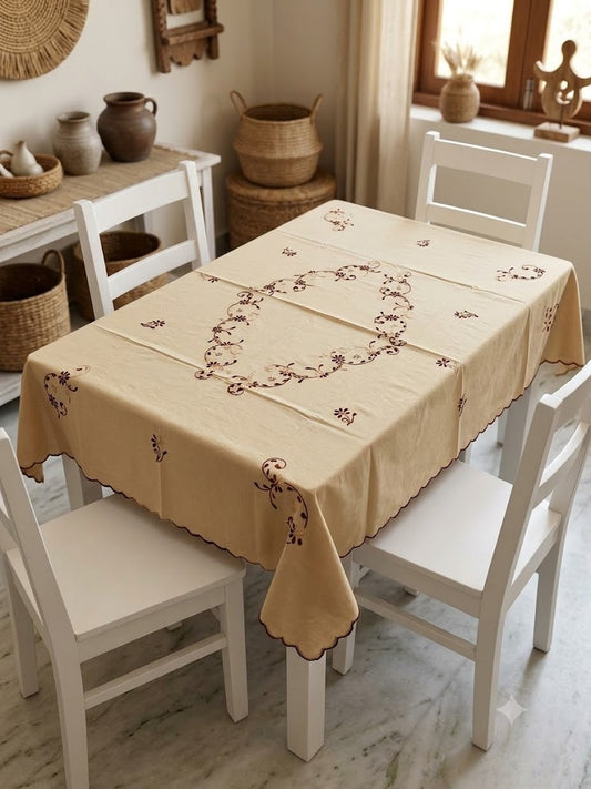 Hand Embroidered Four Seater Floral Table Cover