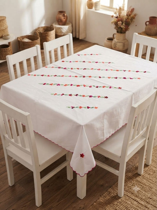 Hand Embroidered Four Seater Floral Table Cover