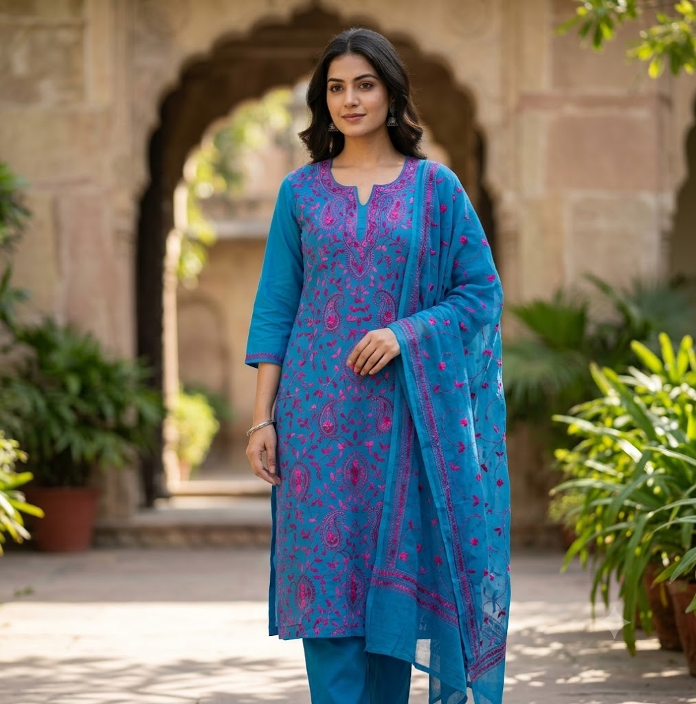 Chikonwala's Exclusive Hand Embroidered Fulkari Dress
