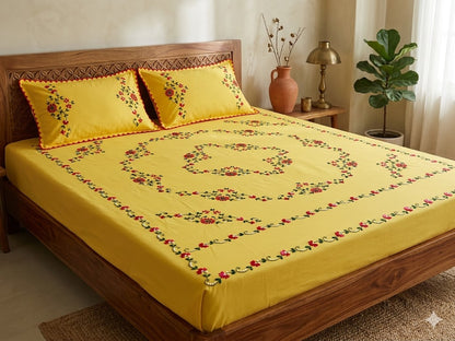 Chikonwala's Hand Embroidered Floral Design Bedsheet