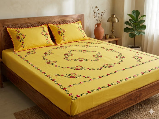 Chikonwala's Hand Embroidered Floral Design Bedsheet