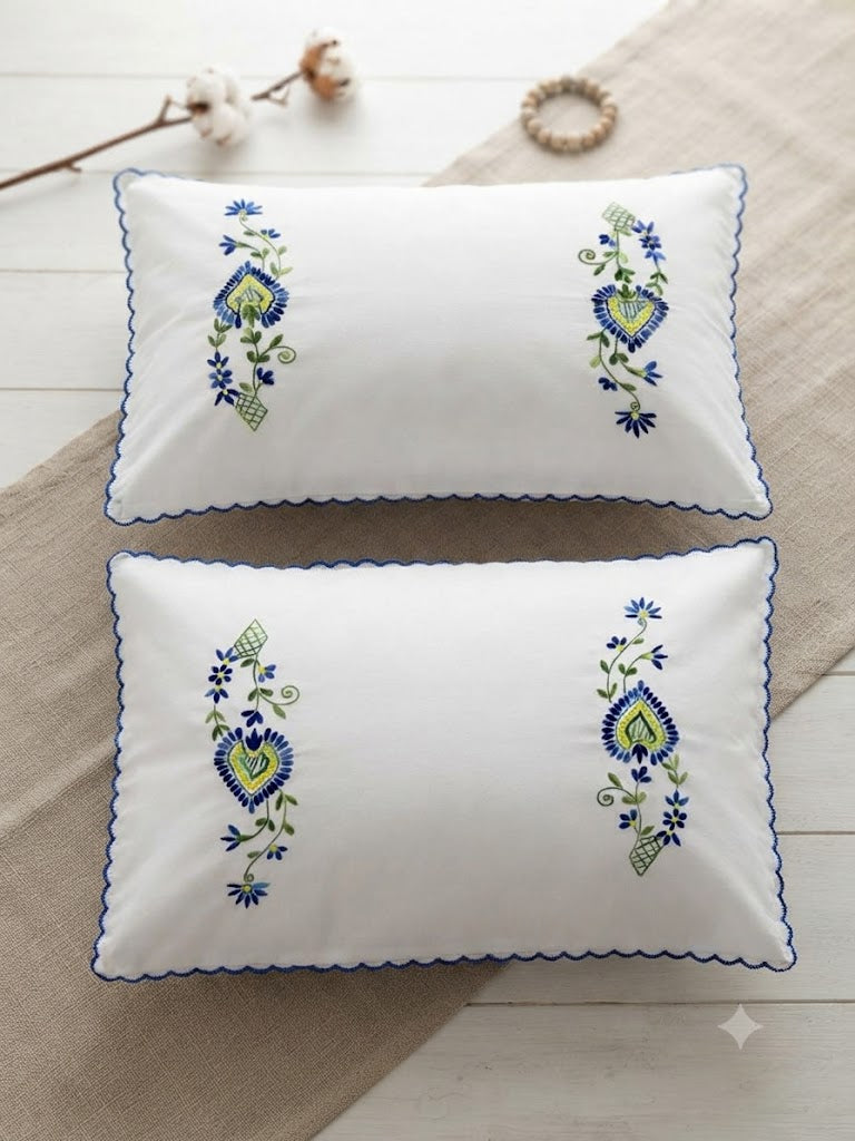 Chikonwala Hand-Embroidered Floral Pillow Cover Set– Set of 2