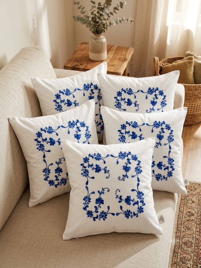 Hand Embroidered Cotton Cushion Covers (Set of 5)