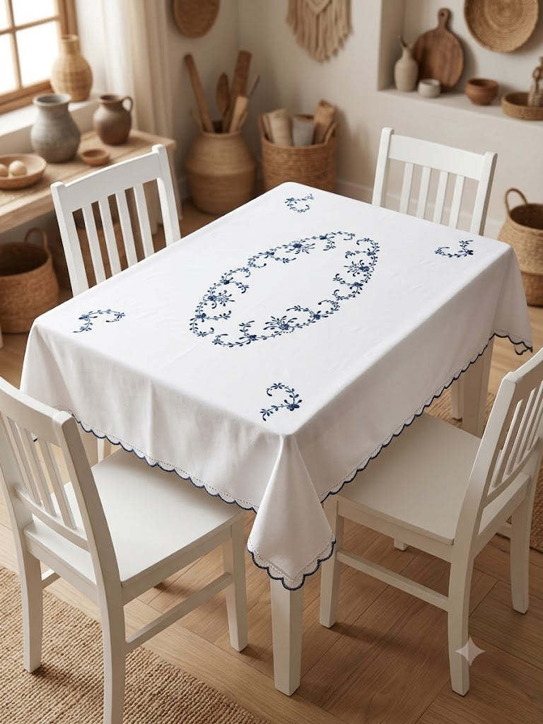 Hand Embroidered Four Seater Floral Table Cover