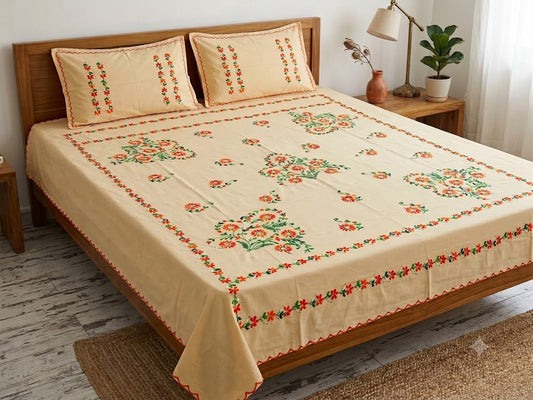 Chikonwala's Hand Embroidered Floral Design Bedsheet