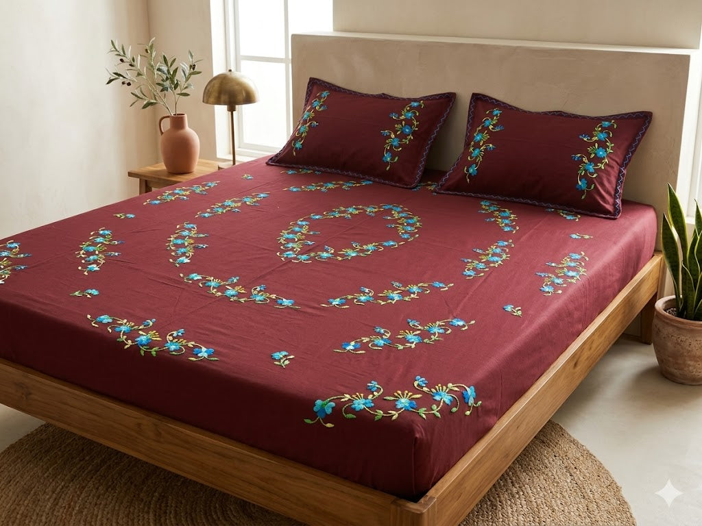 Chikonwala's Hand Embroidered Floral Design Bedsheet