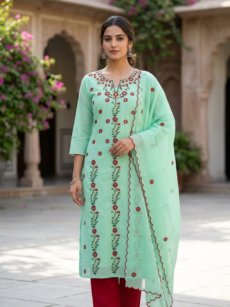 Chikonwala's Exclusive Hand Embroidered Organdy Cotton Dress Material