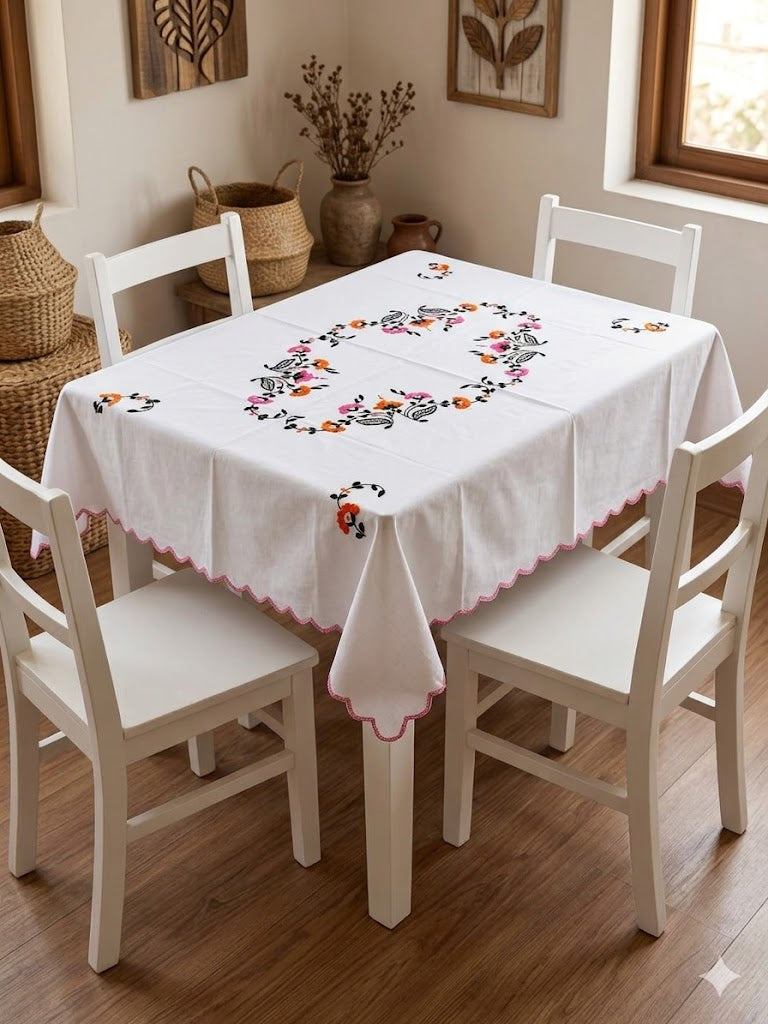 Hand Embroidered Four Seater Floral Table Cover