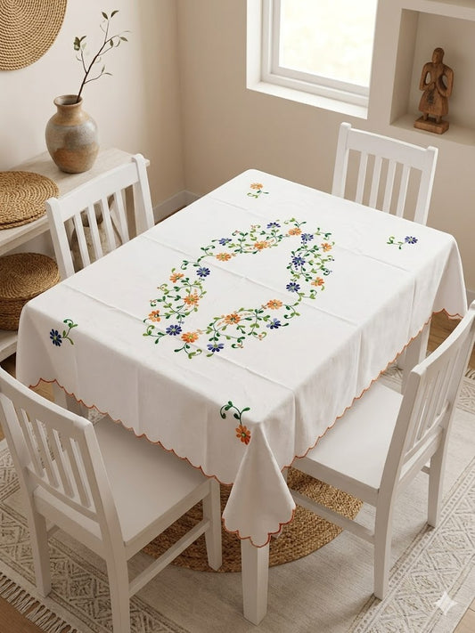 Hand Embroidered Four Seater Floral Table Cover