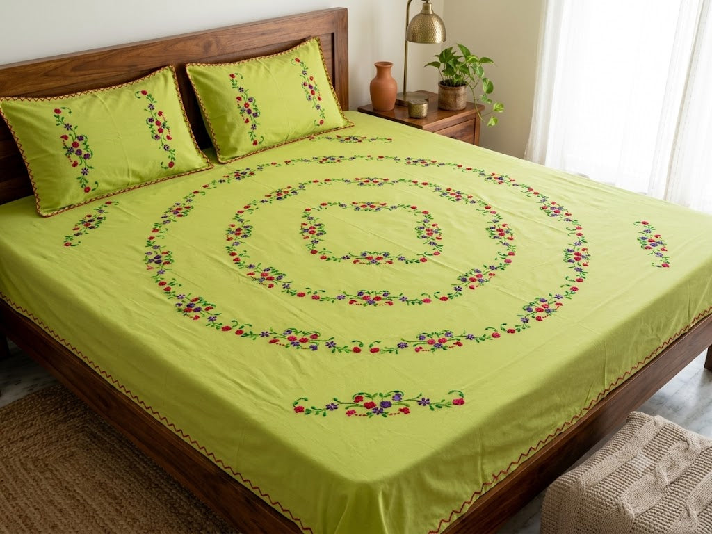 Chikonwala's Hand Embroidered Floral Design Bedsheet