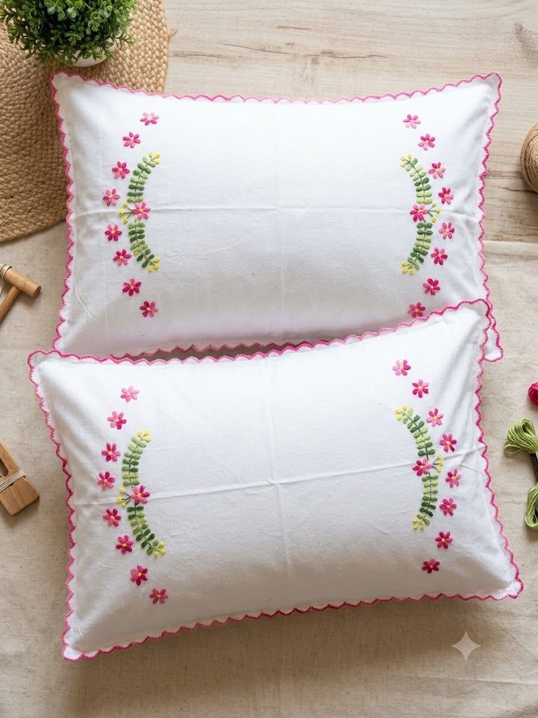 Chikonwala Hand-Embroidered Floral Pillow Cover Set– Set of 2