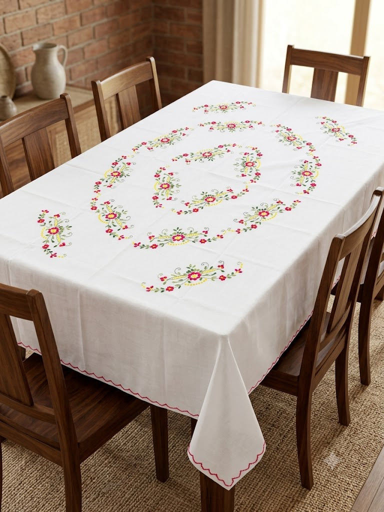 Hand Embroidered Floral Six Seater Table Cover