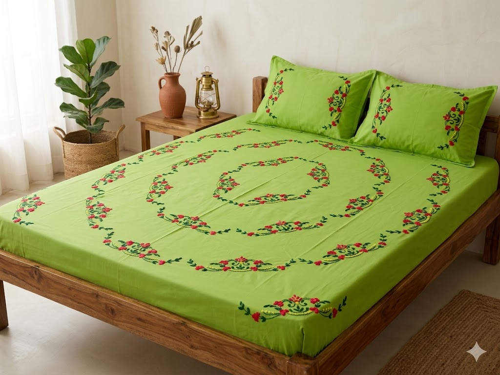 Chikonwala's Hand Embroidered Floral Design Bedsheet