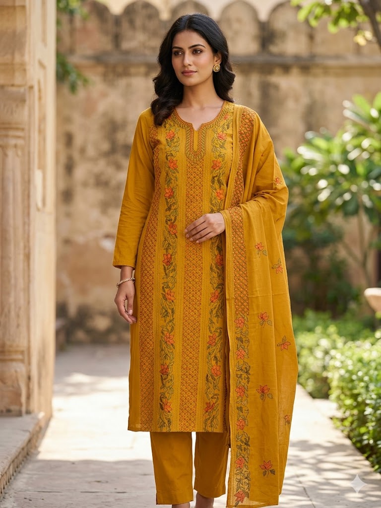 Chikonwala's Exclusive Hand Embroidered Bidding Kantha Dress Material