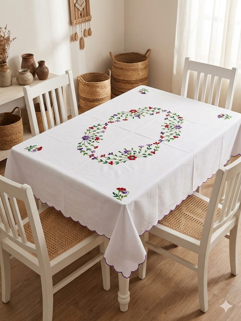 Hand Embroidered Four Seater Floral Table Cover