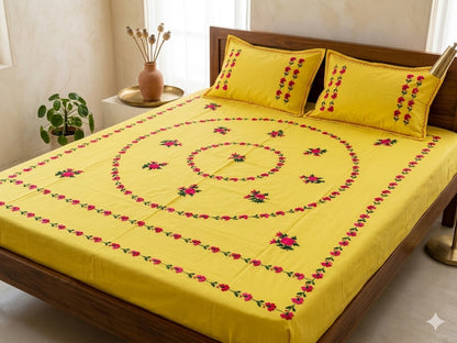Chikonwala's Hand Embroidered Floral Design Bedsheet