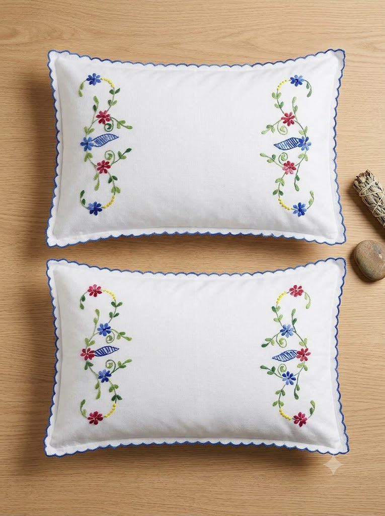 Chikonwala Hand-Embroidered Floral Pillow Cover Set– Set of 2