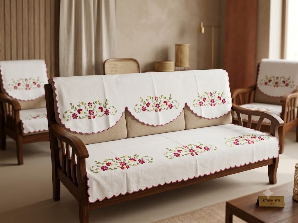 Hand Embroidered Sofa Cover (3+1+1 Seater)