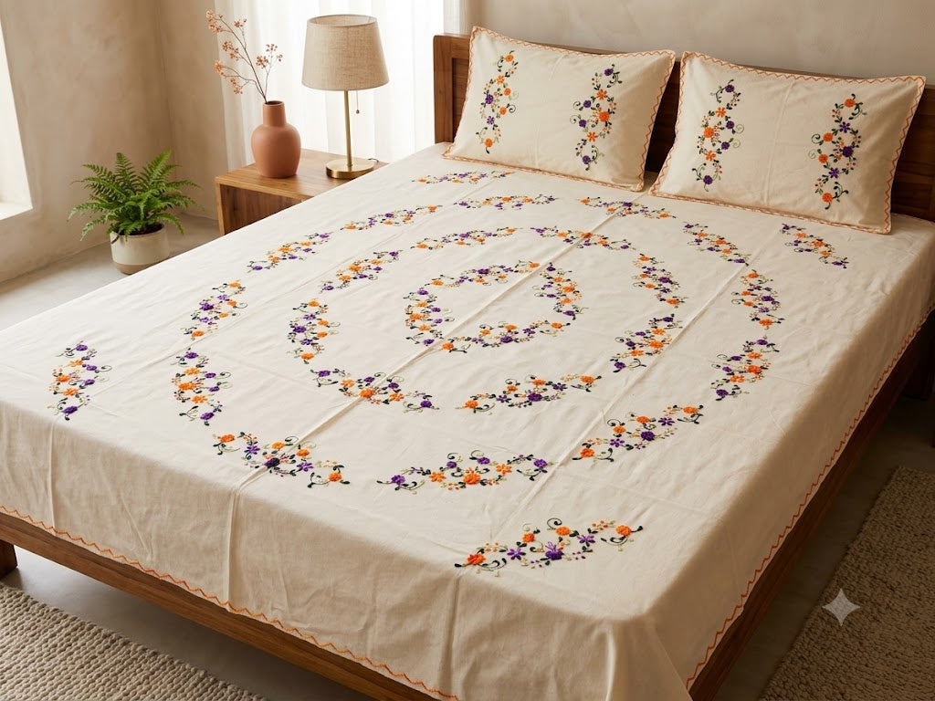 Chikonwala's Hand Embroidered Floral Design Bedsheet