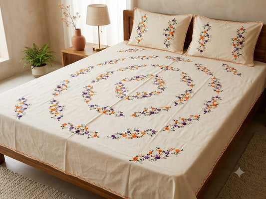 Chikonwala's Hand Embroidered Floral Design Bedsheet