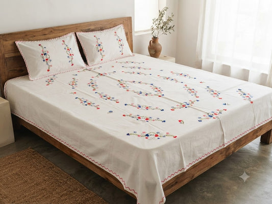 Chikonwala's Hand Embroidered Floral Design Bedsheet