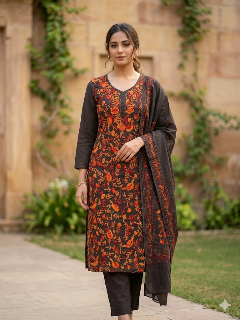 Chikonwala's Exclusive Hand Embroidered Fulkari Dress