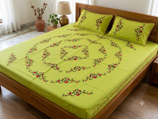 Chikonwala's Hand Embroidered Floral Design Bedsheet