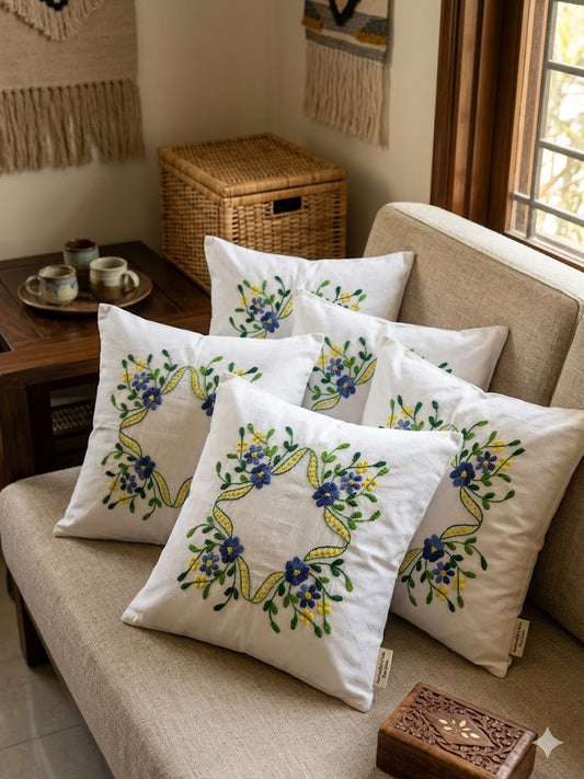 Hand Embroidered Cotton Cushion Covers (Set of 5)