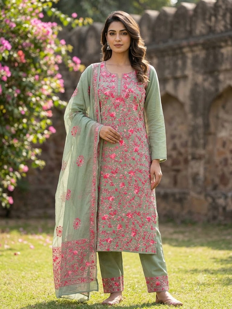 Chikonwala's Exclusive Hand Embroidered Fulkari Dress