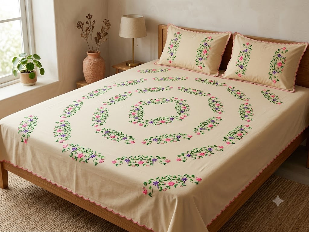 Chikonwala's Hand Embroidered Floral Design Bedsheet