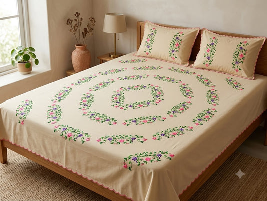 Chikonwala's Hand Embroidered Floral Design Bedsheet