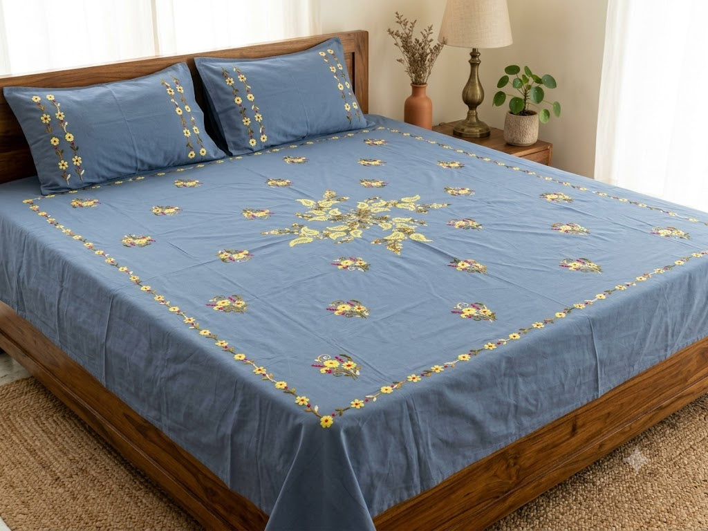 Chikonwala's Hand Embroidered Pure Cotton Bedsheet