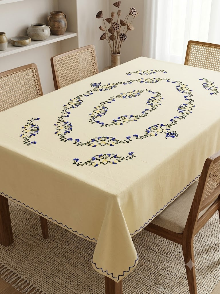 Hand Embroidered Floral Six Seater Table Cover