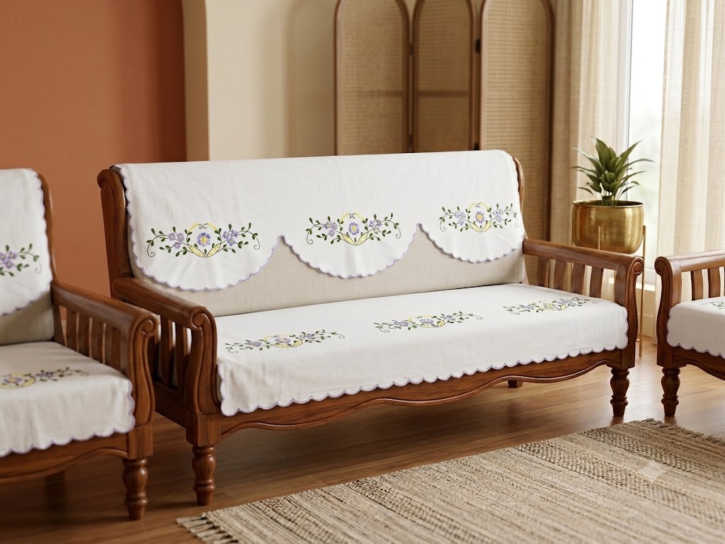 Hand Embroidered Sofa Cover (3+1+1 Seater)