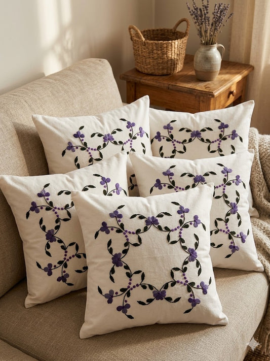 Hand Embroidered Cotton Cushion Covers (Set of 5)
