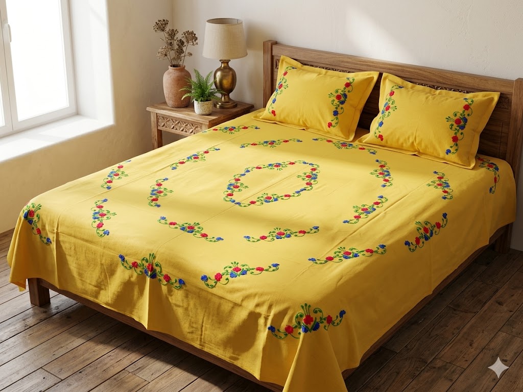 Chikonwala's Hand Embroidered Pure Cotton Bedsheet