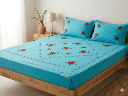 Chikonwala's Hand Embroidered Floral Design Bedsheet
