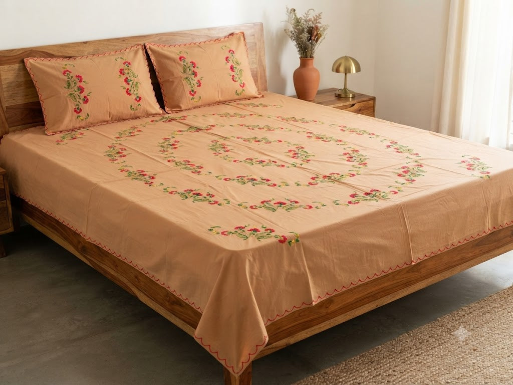 Chikonwala's Hand Embroidered Floral Design Bedsheet