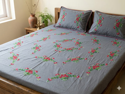 Chikonwala's Hand Embroidered Floral Design Bedsheet