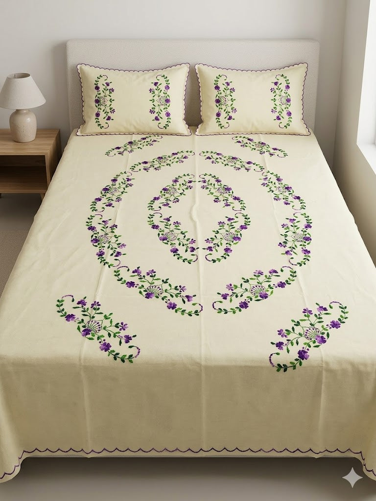 Chikonwala's Hand Embroidered Floral Design Bedsheet