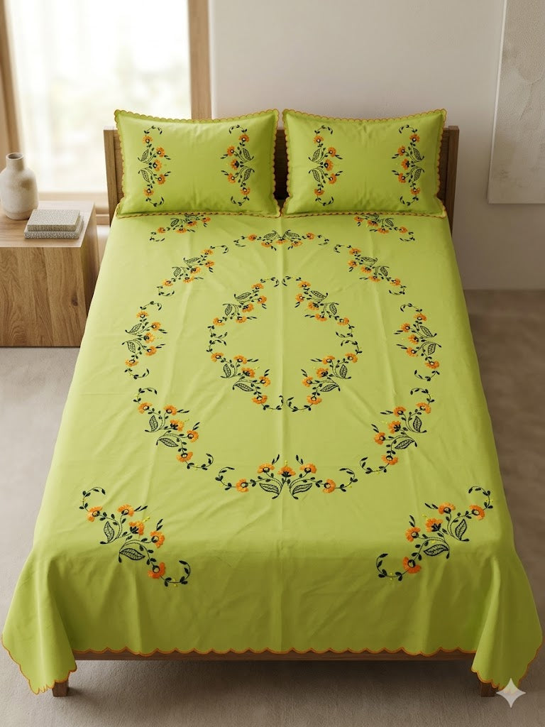 Chikonwala's Hand Embroidered Floral Design Bedsheet