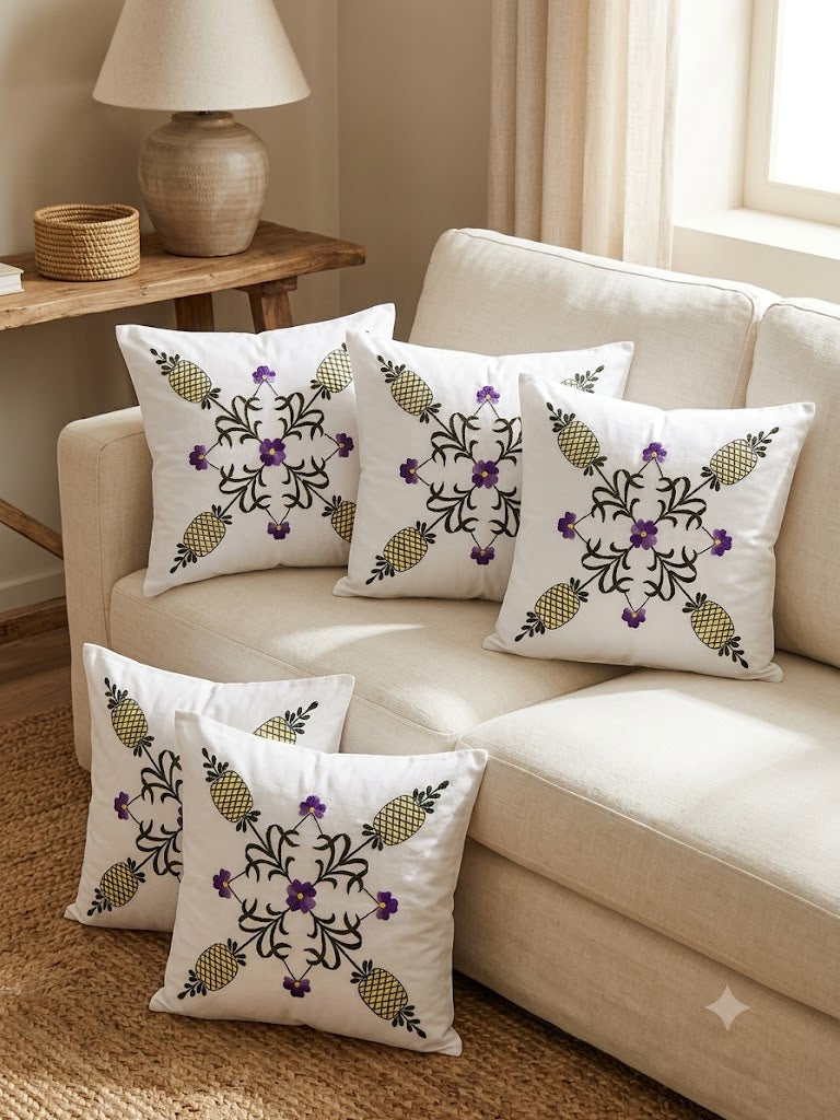 Hand Embroidered Cotton Cushion Covers (Set of 5)