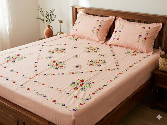 Chikonwala's Hand Embroidered Floral Design Bedsheet