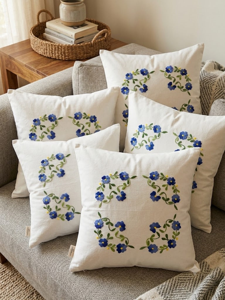 Hand Embroidered Cotton Cushion Covers (Set of 5)