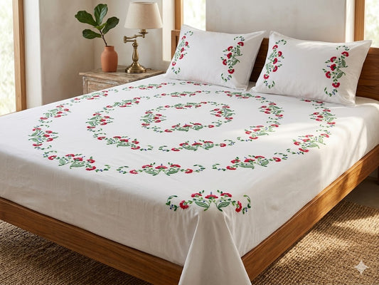 Chikonwala's Hand Embroidered Floral Design Bedsheet