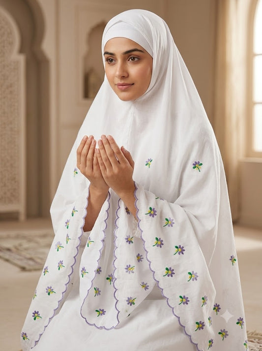 Chikonwala Hand Embroidered Cotton Islamic Namaz Hijab with Floral Embroidery