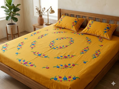Chikonwala's Hand Embroidered Floral Design Bedsheet